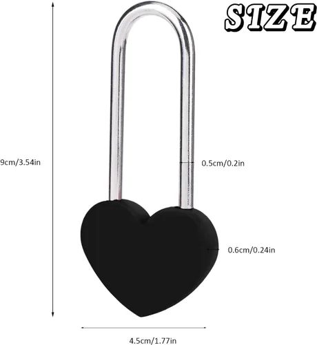 Vista 2 de Candado de amor VeYocilk de 3.5" 50mm en forma de corazón, candado de corazón negro para deseos de amor, ideal para bodas, San Valentín
