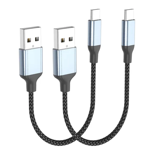 Vista 9 de Cable USB C de 6 pulgadas de carga rápida de 60 W, paquete de 2 cables cortos USB-A a USB-C, cable trenzado USB a USBC de Apple de 0.5 pies, cable