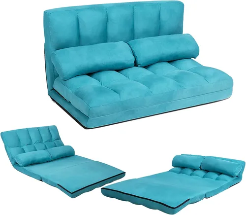Vista 11 de KOMFOTT Sofá cama ajustable de suelo, sofá cama plegable con respaldo de 6 posiciones y 2 almohadas, futón convertible con funda de tela de gamuza