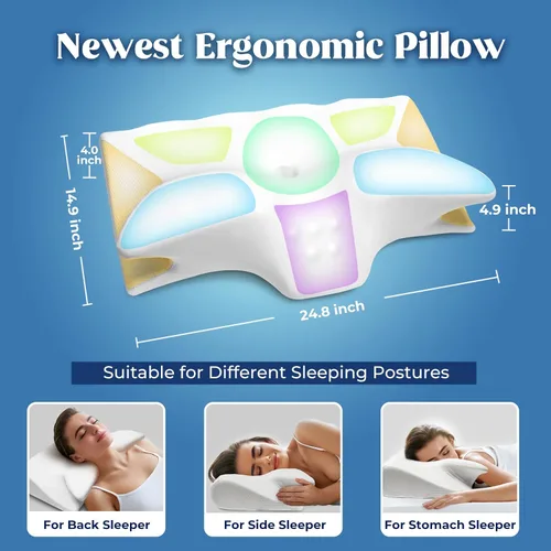 Vista 5 de Almohada cervical cervical para dormir, almohada ergonómica para el contorno del cuello, almohadas de espuma viscoelástica para espalda, almohadas
