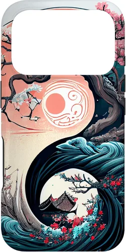 Vista 29 de Funda para iPhone 11 Pro Max Yin Yang Cherry Blossom Bonsái y Great Wave