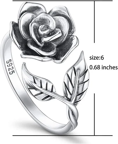 Vista 40 de Anillos abiertos ajustables de plata de ley S925, anillo de rosa para mujeres y adolescentes