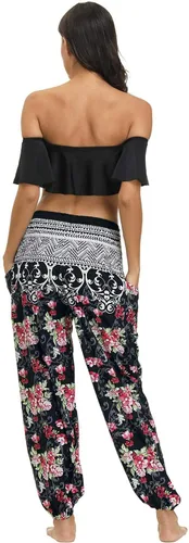 Vista 4 de Pantalones de harén para mujer, pantalones bohemios fluidos, pantalones de yoga, pantalones de pierna ancha, pantalones hippie
