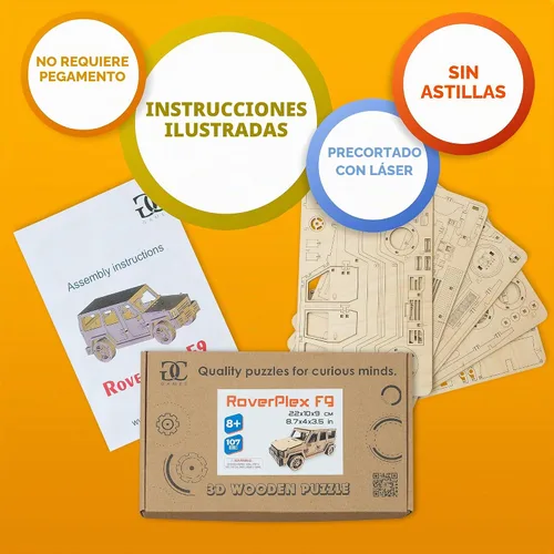 Vista 6 de CG GAMES - Rompecabezas de madera 3D, kit de modelo de automóvil RoverPlex F9 Jeep. Kit de bricolaje de vehículos de autoconstrucción, modelos