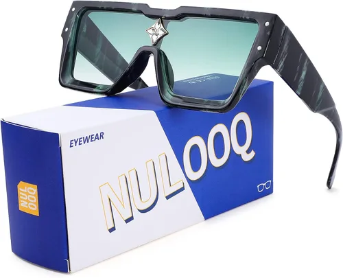 Vista 5 de NULOOQ Gafas de sol retro millonario para mujeres y hombres vintage a la moda parte superior plana marco grueso cuadrado estilo hip hop