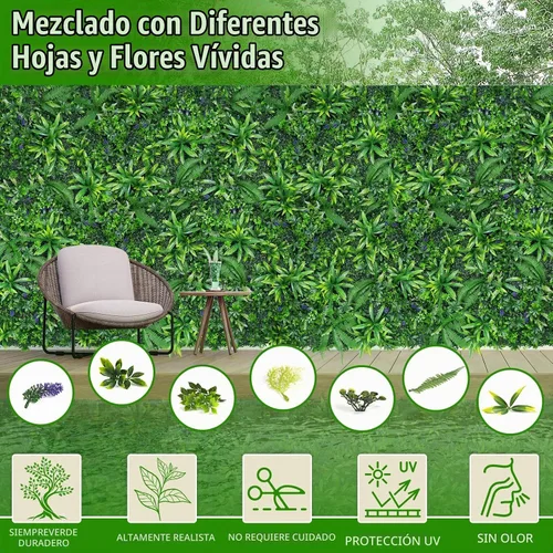 Vista 3 de Paneles de pared de césped artificial, 20"x20" 6 piezas de fondo de césped de seto, paneles de boj de plantas de vegetación falsa anti-UV Money Tree