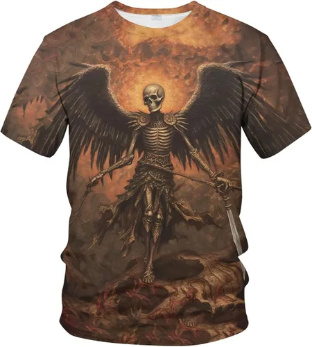 Vista 2 de Liohans Camiseta de manga corta con esqueleto gótico de verano para hombre