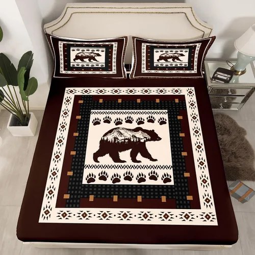Vista 11 de Sábanas de oso de caza para niños y adolescentes, juego de cama rústico occidental de vida silvestre, sábana bajera para niños y niñas, sábanas