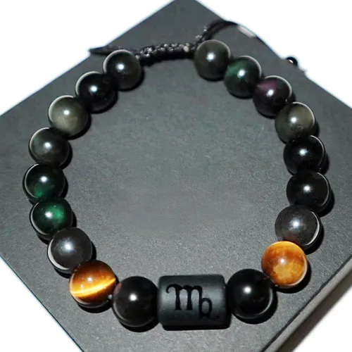 Vista 51 de Pulseras de la amistad, pulsera de obsidiana negra arcoíris para mujeres y hombres, 0.394 pulgadas (0.394 in), ojo de tigre, hematita y cristal