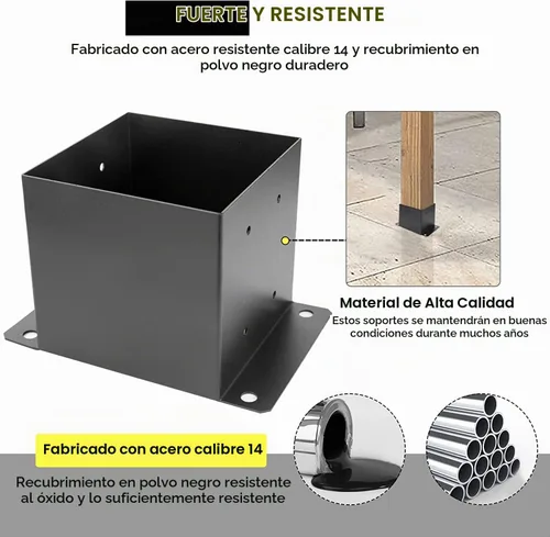 Vista 4 de Base de poste de 6 x 6 piezas, tamaño interior de 5.6 x 5.6 pulgadas, base de poste de cubierta de metal resistente con recubrimiento de polvo