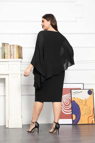 Vista 5 de KIMCURVY Vestido de capa de talla grande para mujer, vestido de tubo con superposición de gasa, vestido midi para boda, cóctel, fiesta