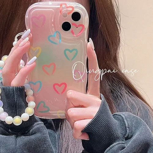 Vista 5 de Funda compatible con iPhone 11 para mujeres y niñas, bonita funda rizada con diseño de corazón de amor, antiarañazos, a prueba de golpes para iPhone