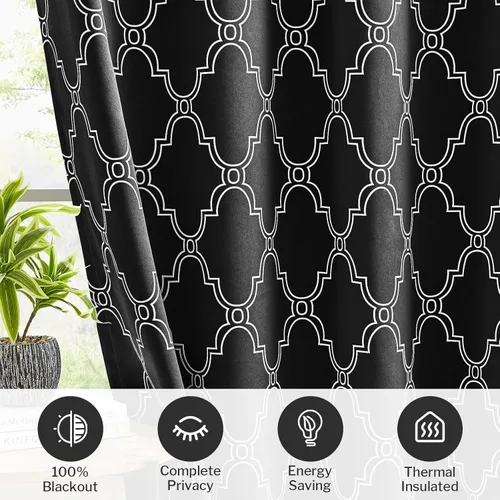 Vista 3 de Melodieux Cortinas 100% opacas de 96 pulgadas de largo para sala de estar, dormitorio estilo marroquí, aislamiento térmico, ahorro de energía