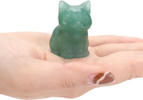 Vista 2 de Jovivi Figuras de cristal de gato de aventurina verde para decoración