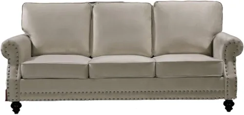 Vista 16 de Container Furniture Direct Lotus - Sofá biplaza tapizado de terciopelo moderno de mediados de siglo, con brazos enrollados, color beige