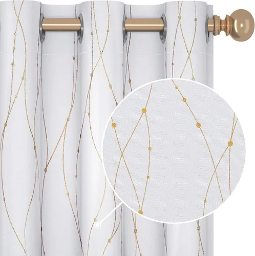 Vista 17 de Deconovo - Cortinas opacas con diseño dorado estampado y ojales, negro, de 42 pulgadas de ancho x 45 pulgadas de largo