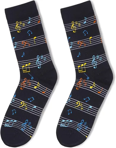 Vista 3 de sockfun Regalos divertidos para hombres, calcetines únicos de notas musicales de batería de guitarra, regalo para amantes de la música, regalos