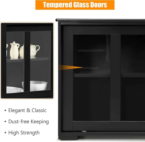 Vista 4 de Gabinete de buffet apilable, aparador de cocina moderno Negro