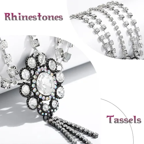 Vista 3 de Cadena de cabeza nupcial con diamantes de imitación, cadena de pelo con borlas, cadenas de cabeza plateadas para mujer