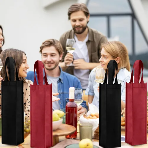 Vista 5 de Abbylike 48 bolsas de regalo de vino coloridas a granel, bolsas de regalo de vino no tejidas, bolsas de regalo de vino reutilizables con asa