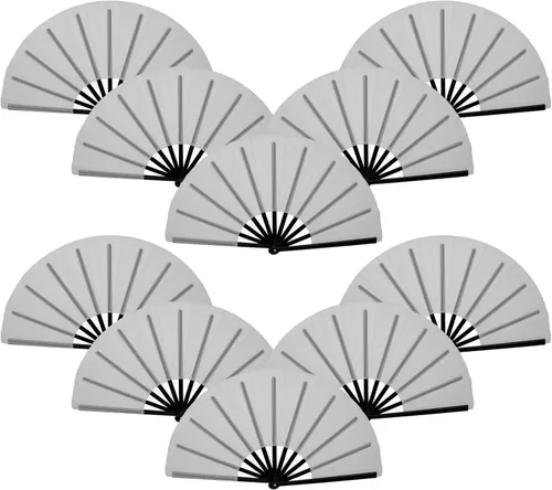 Vista 14 de QIRMIZI Abanico plegable grande de 10 piezas para rave de mano, abanicos para Kung Fu, Tai Chi, Danza, Festivales de Música, Carnavales, bodas