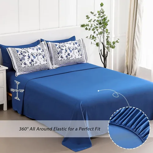 Vista 6 de Dobuyly Juego de edredón floral tamaño individual, juego de cama de 5 piezas en una bolsa, juego de ropa de cama botánico de microfibra suave