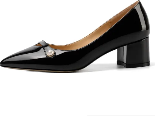 Vista 2 de ROSERWISH Vestido de fiesta para mujer, zapatos de tacón bajo grueso y puntiagudo, de 2 pulgadas