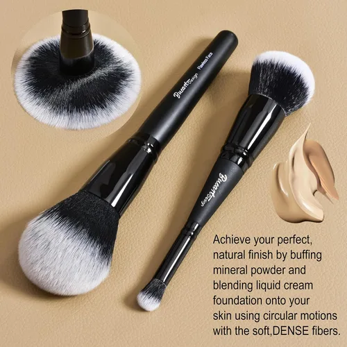 Vista 4 de Corrector de base de doble extremo, brocha de maquillaje con pelusa impecable, cepillo de cara grande, paquete de 2 piezas, ideal para líquidos