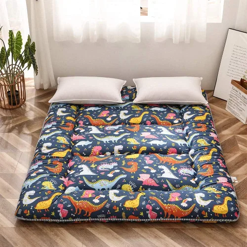Vista 20 de MAXYOYO Colchón de suelo tipo futón japonés, cubrecolchón extra grueso para cama individual, enrollable, plegable, esterilla única, patrón de Negro
