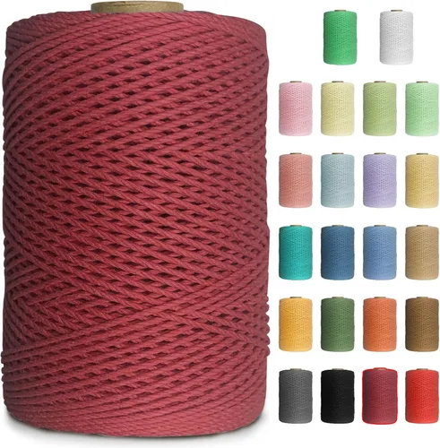 Vista 18 de Cuerda de macramé de colores de 0.039 in, cuerda de algodón de 656 pies, 3 hebras trenzadas, cuerda de algodón colorido para manualidades