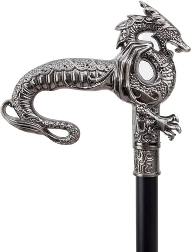 Vista 5 de Bastón de lujo plateado con diseño de dragón, bastón decorativo de moda, caballero, elegante, cosplay, perilla, 36.6 in