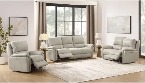 Vista 17 de Hydeline Erindale Zero Gravity Power - Sofá biplaza reclinable de cuero de grano superior, color gris cuarzo Quartz gris