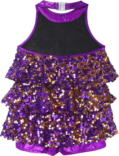 Vista 2 de Agoky Vestido de baile de ballet brillante para niños y niñas, trajes de baile latino modernos, trajes de baile para escenario, ropa deportiva