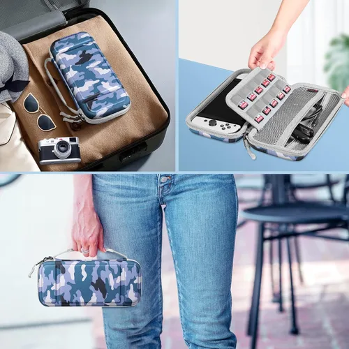 Vista 7 de Fintie Funda de transporte para Nintendo Switch OLED modelo 2021Switch 2017, a prueba de golpes funda protectora rígida bolsa de viaje con 10