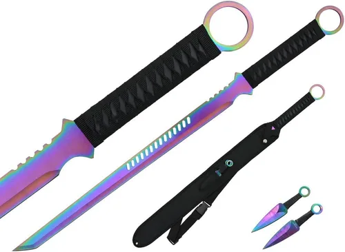 Vista 5 de Ninja Sword Machete Cuchillo de lanzamiento táctico Katana Tanto Blade, 27 pulgadas