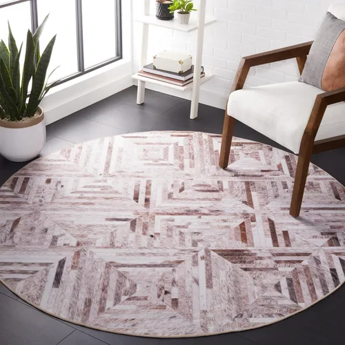 Vista 11 de SAFAVIEH Colección de alfombras lavables de piel sintética, alfombra de pasillo de 2 pies 6 pulgadas x 8 pies, beige y marrón, antideslizante