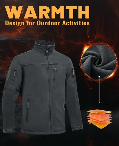 Vista 3 de TACVASEN Chaqueta de forro polar para hombre, chaqueta de invierno con cremallera completa, chaqueta táctica ligera, abrigos de senderismo al aire