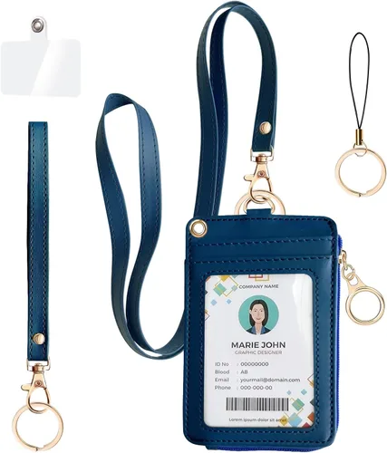 Vista 11 de bolimoss Portatarjetas de identificación 2 en 1 y cartera con cordón para mujer, soporte vertical de cuero para tarjetas de identificación
