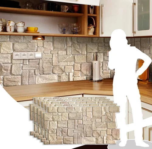 Vista 13 de Dundee Deco Paneles de pared 3D de piedra sintética de PVC marrón, 3.2 pies x 2.1 pies (98cm x 63cm), paquete de 10, decoración de paneles de pared