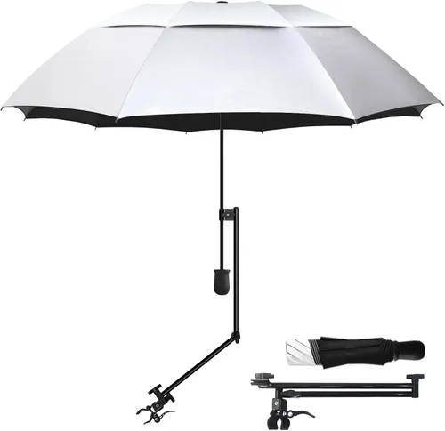 Vista 9 de HOBVO UPF 50+ Paraguas de golf con abrazadera universal ajustable, paraguas portátiles para la lluvia, apertura y cierre manual, para silla