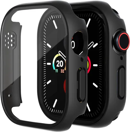 Vista 12 de Paquete de 2 fundas de vidrio templado compatibles con Apple Watch, protector de pantalla de policarbonato duro, protección general ligera contra