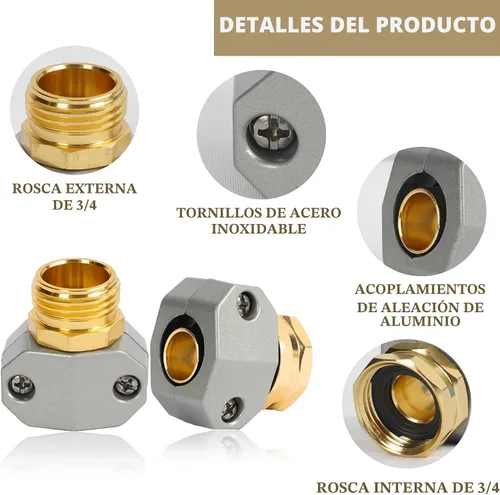Vista 3 de Hourleey Kit de reparación de manguera de jardín – Aleación de aluminio, accesorios macho y hembra, ajuste de manguera de 5/8 pulgadas y 3/4