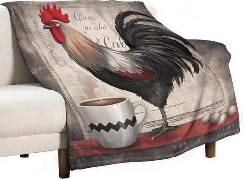 Vista 15 de Manta de microfibra suave y acogedora con diseño de gallo rústico en blanco y negro, suave y acogedora manta de microfibra para sofá, cama, oficina