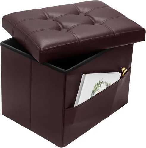 Vista 24 de Bsketa Otomana de Almacenamiento, Taburete Plegable con Asiento Acolchado de Espuma Más Gruesa, Otomana Pequeña de Cuero para Almacenamiento, Banco