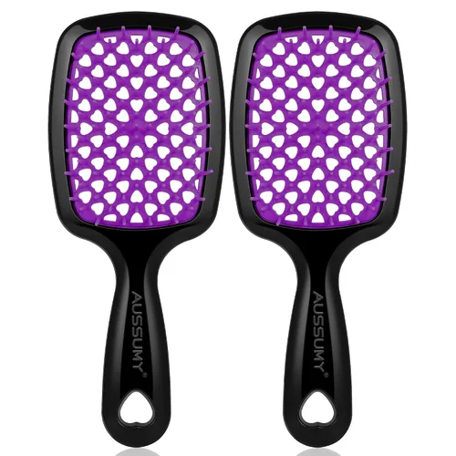 Vista 9 de Cepillo desenredante ventilado para el cabello, paquete de 2 cepillos desenredantes con cerdas suaves para que no se enreden sin esfuerzo, ideal