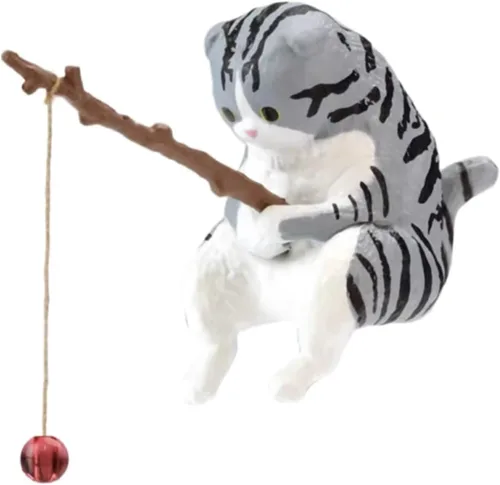 Vista 9 de Yuly Pescado Paisajismo Pesca Adornos de Gato Mini Estatua de Resina de Dibujos Animados Gato Estatua para el Hogar Oficina Acuario