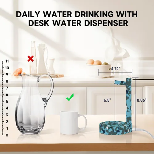 Vista 7 de Dispensador de agua para botella de 5 galones, bomba de agua eléctrica portátil de escritorio con carga USB-C rápida para el hogar, oficina