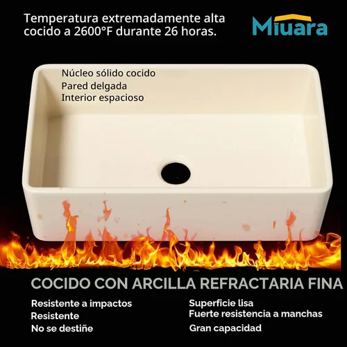 Vista 4 de Miuara Fregadero de cocina con delantal de arcilla refractaria de hueso