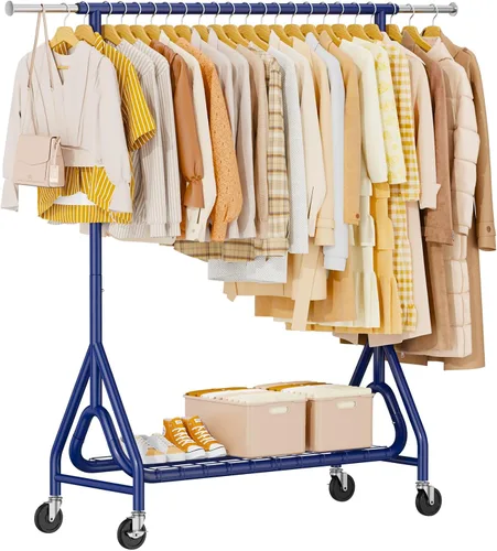 Vista 12 de Perchero de Ropa Resistente, Perchero de Ropa de Metal con Capacidad de 450 Libras, Percheros Rodantes para Colgar Ropa con Ruedas Bloqueables