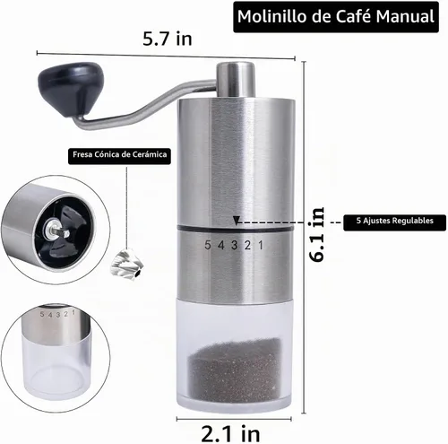 Vista 6 de Topadorn - Molinillo de café manual con manivela, molinillo de café portátil para viajes, campamento y hogar, ajustes de molienda ajustables